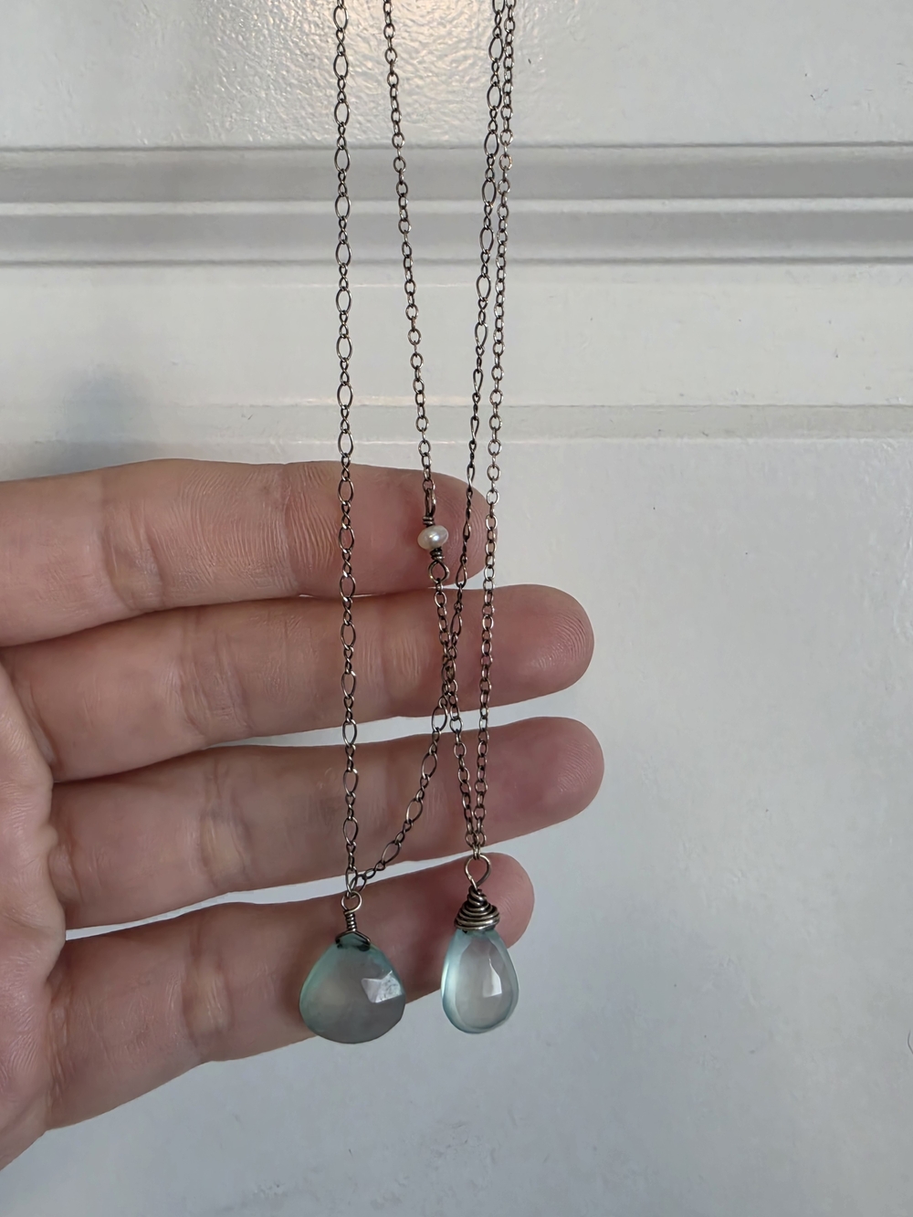 Delicate aquamarine Teardrop Necklaces (2) & Earrings Set sterling silver artisa - Picture 5 of 12